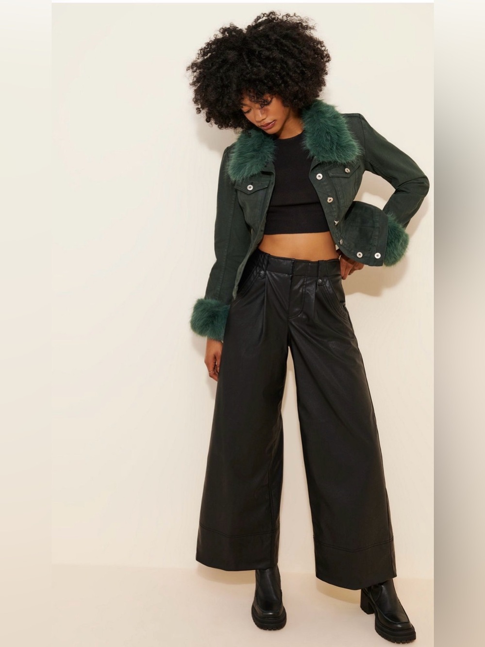 FREE PEOPLE WE THE FREE Afton Vegan Trousers Wide Leg Pants Black 10